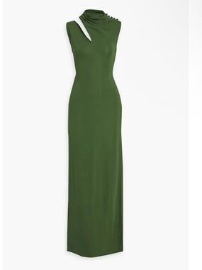 Safiyaa Ifiona cutout jersey maxi dress Olive Green Asymmetric Neck NWT Sz 6